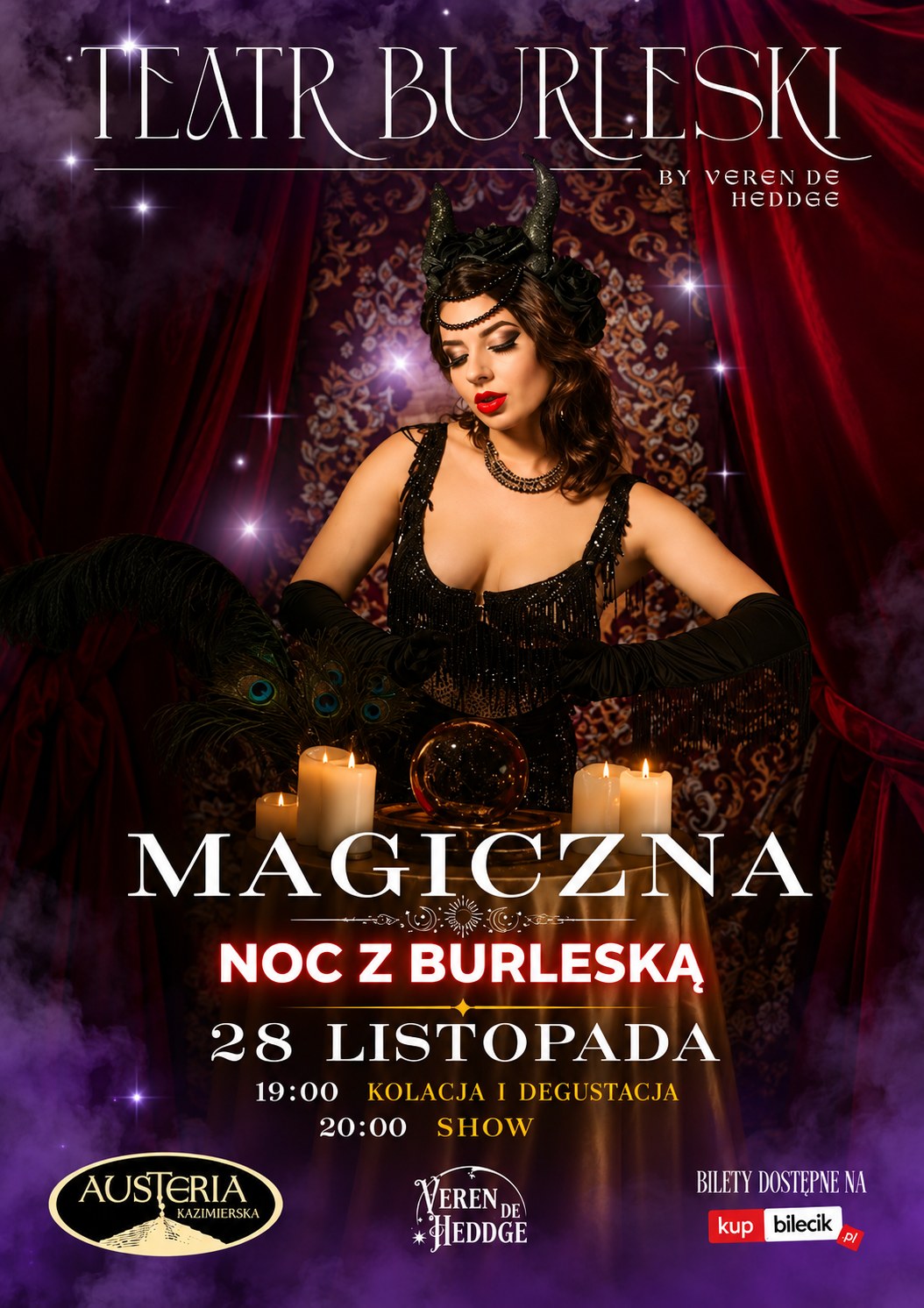Plakat spektaklu Teatru Burleski by Veren De Heddge, 28 listopada, Austeria Kazimierska
